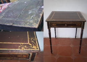 The before image shows you how it looked at the auction house. Georgian Side Table