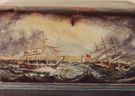 Seascape. A box featuring two ships in windy conditions. Sporting Scene Seascape