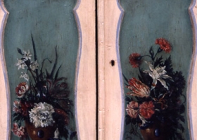 French Cabinet painted with a Trompe L'oeil with vase and flowers. French Cabinet