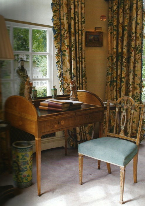 Elegant study featuring a chair painted by furniture restoration artist John R Hunt