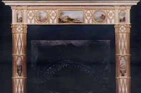 Landscapes seemed appropriate for this splendid piece. Late 18th Century Gothic chimney piece.