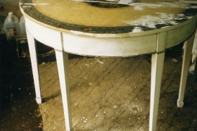 Before restoration. Georgian painted demi lune console table14
