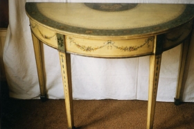 Fair amount of artistic licence required here mainly to the lower half. Restored Georgian painted demi lune console table