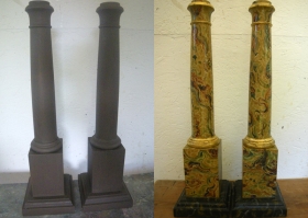 a pair of marbled lampstands (before and after) a pair of marbled lampstands (before and after)